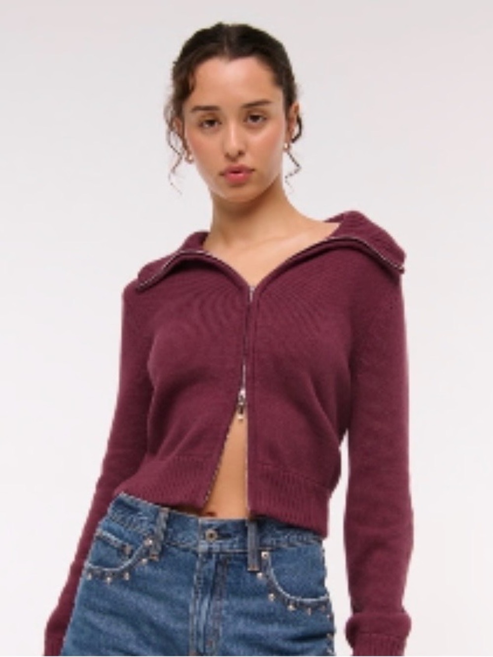 Abercrombie & Fitch Cropped Zip Cardigan - Wine
